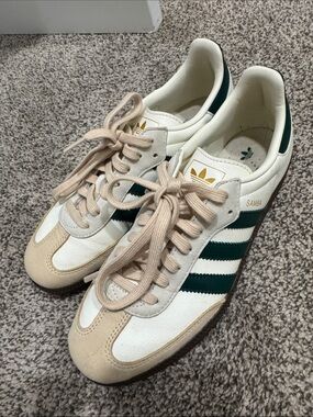 adidas Samba Retro Sneakers in White, Green & Beige